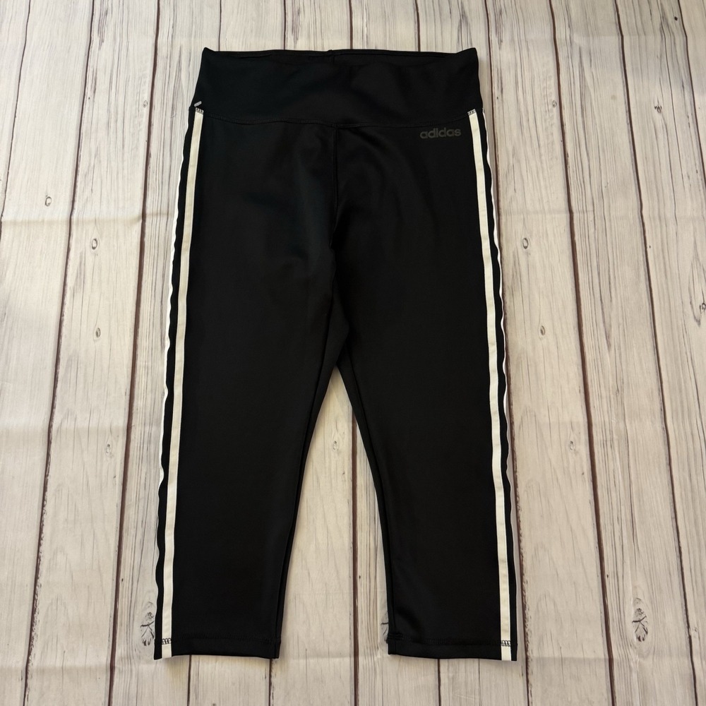 Adidas Climate Leggings Women's Black Three Stripe White Athletic Size Large‎